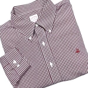 Brooks Brothers Mens XL Maroon Gingham Button Shirt Traditional Fit Non Iron